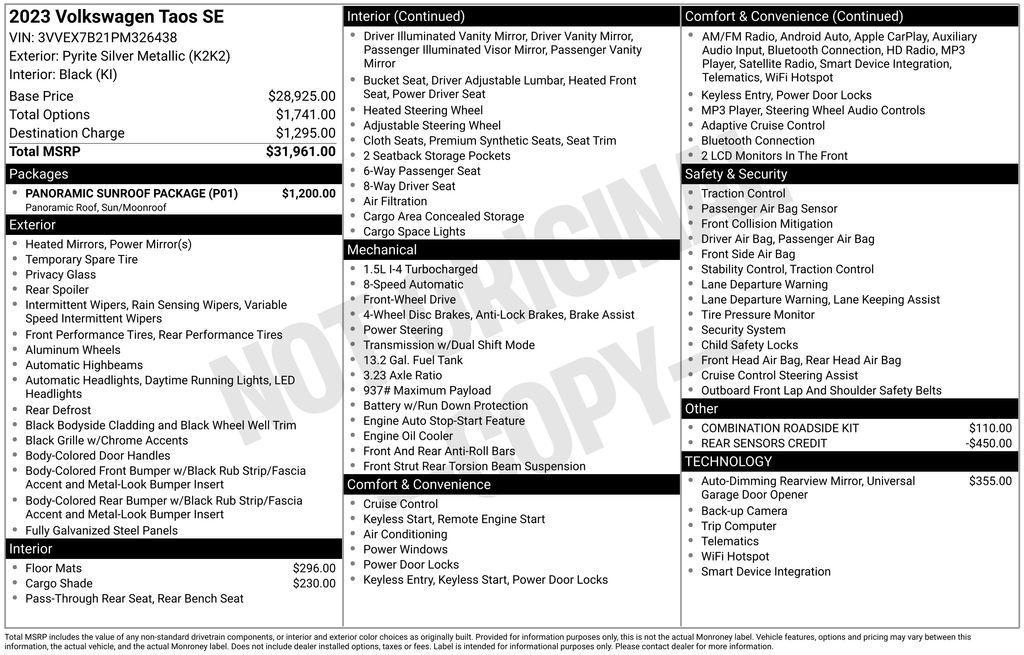 used 2023 Volkswagen Taos car, priced at $19,845