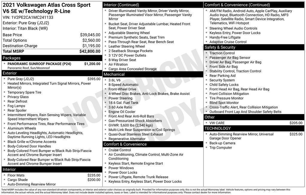 used 2021 Volkswagen Atlas Cross Sport car, priced at $23,005