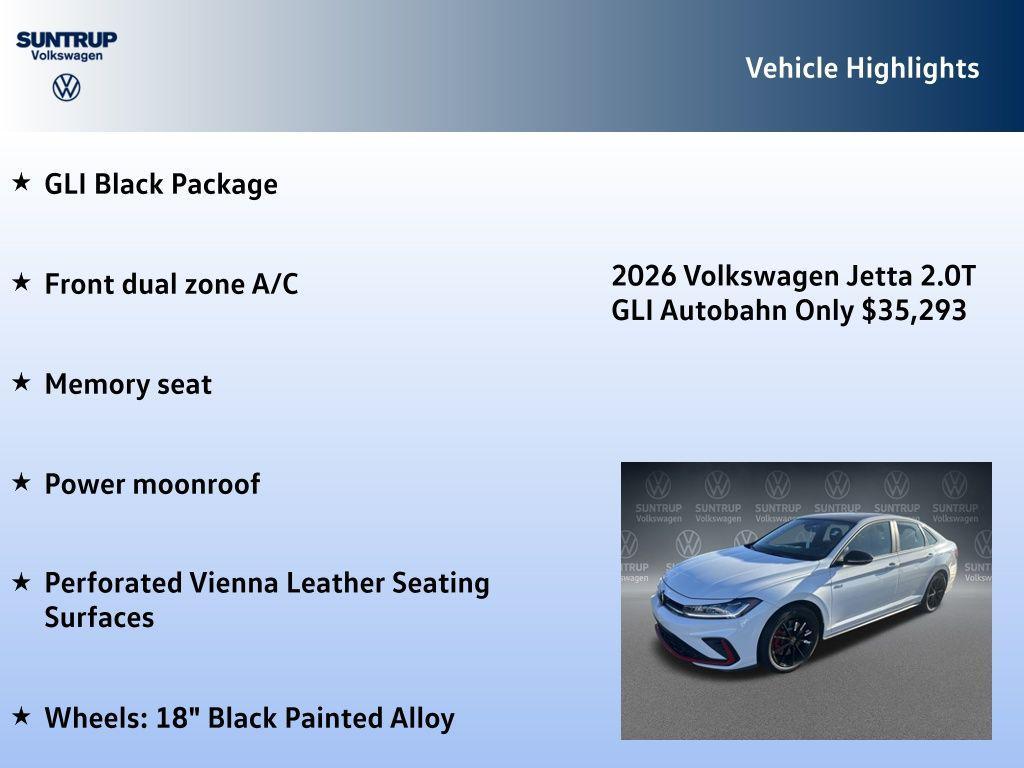 new 2026 Volkswagen Jetta GLI car, priced at $35,293
