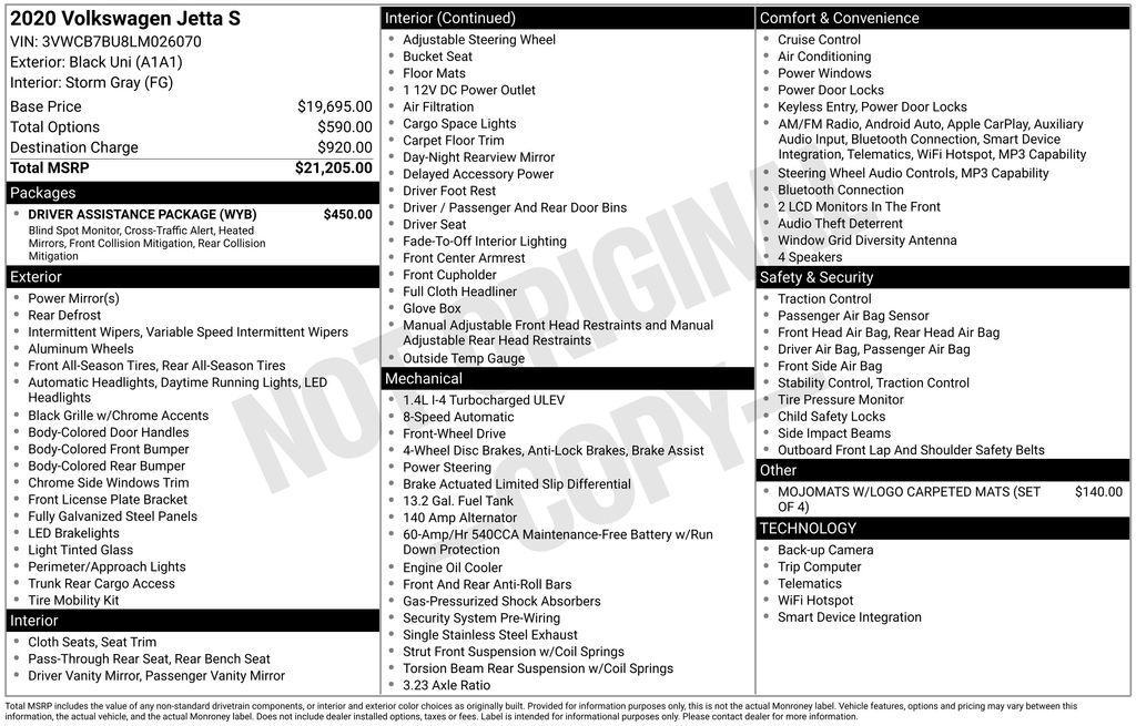 used 2020 Volkswagen Jetta car, priced at $14,795