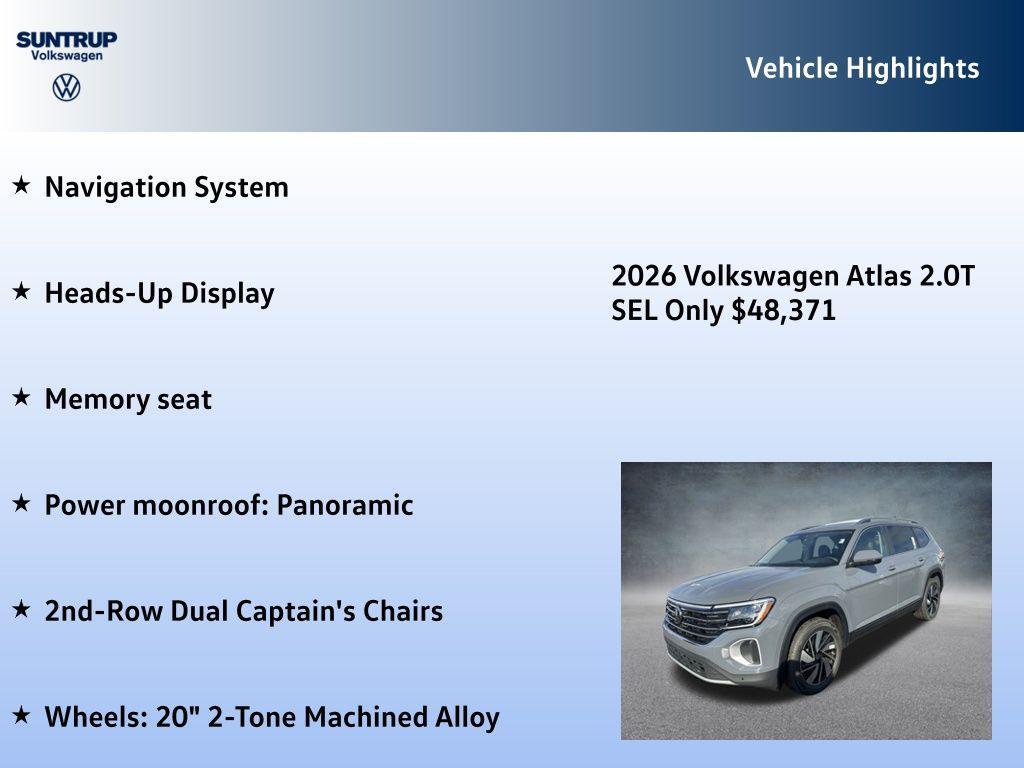 new 2026 Volkswagen Atlas car, priced at $48,371