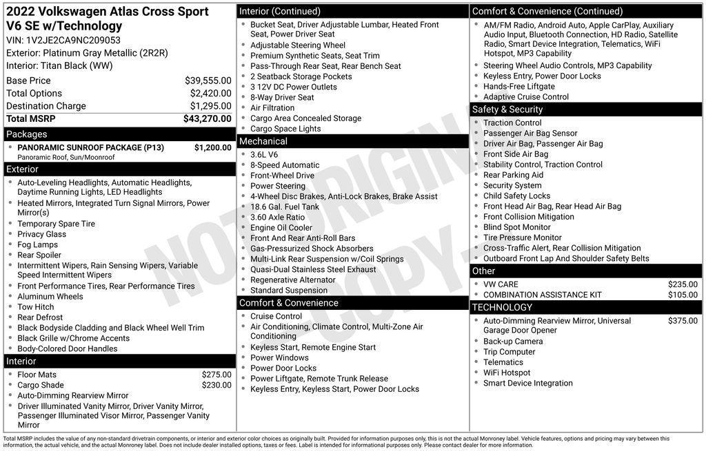 used 2022 Volkswagen Atlas Cross Sport car, priced at $25,305