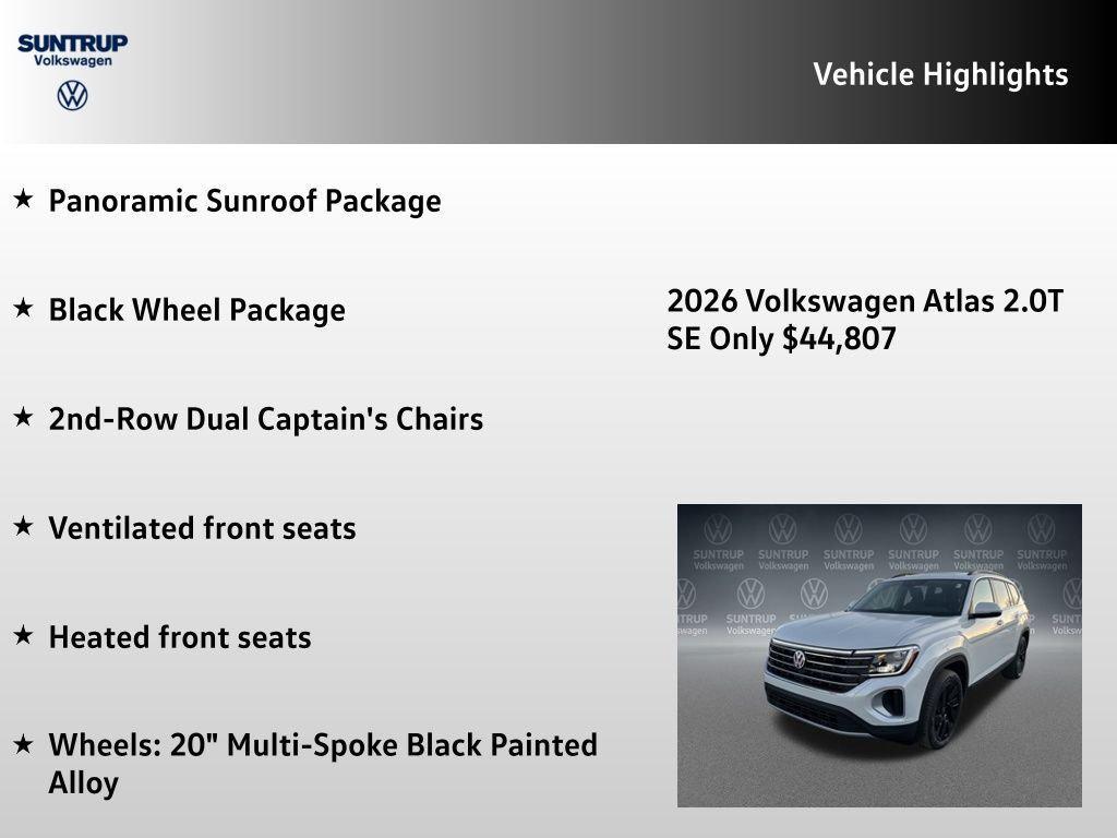 new 2026 Volkswagen Atlas car, priced at $45,400