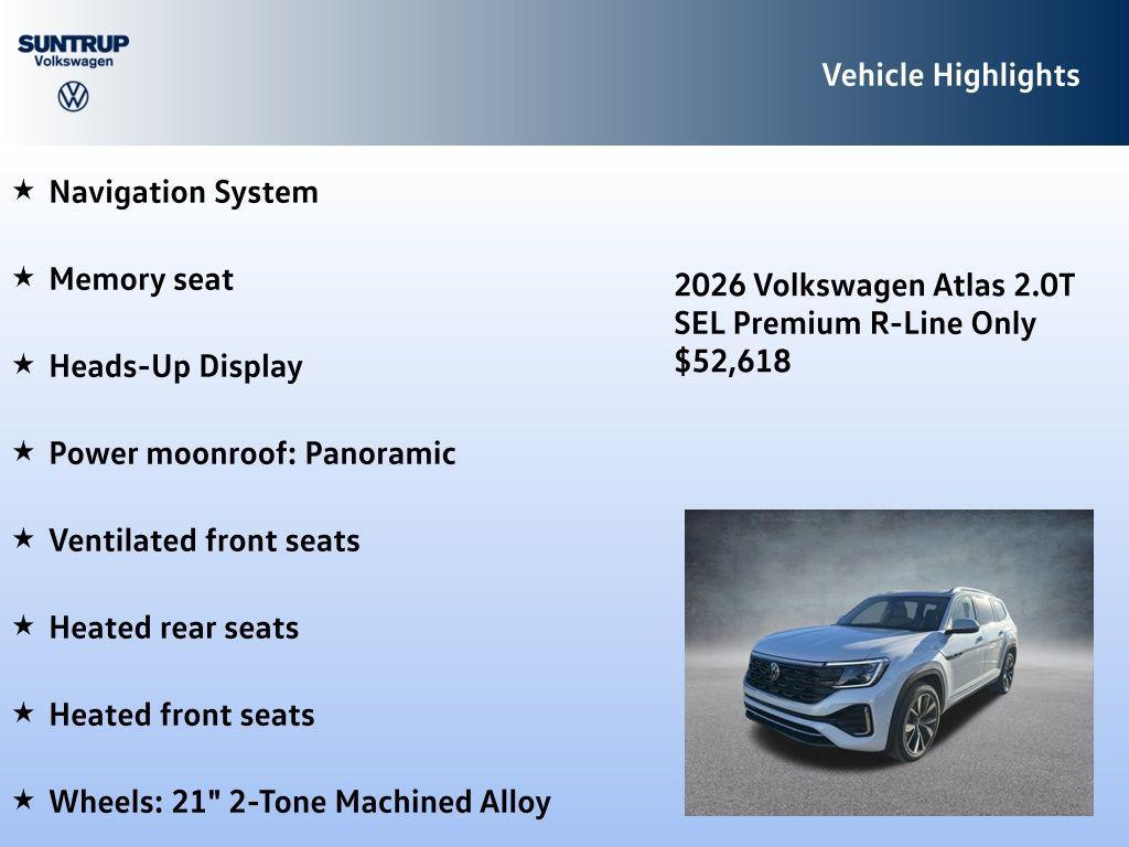 new 2026 Volkswagen Atlas car, priced at $52,618