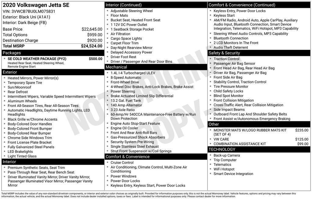 used 2020 Volkswagen Jetta car, priced at $13,555