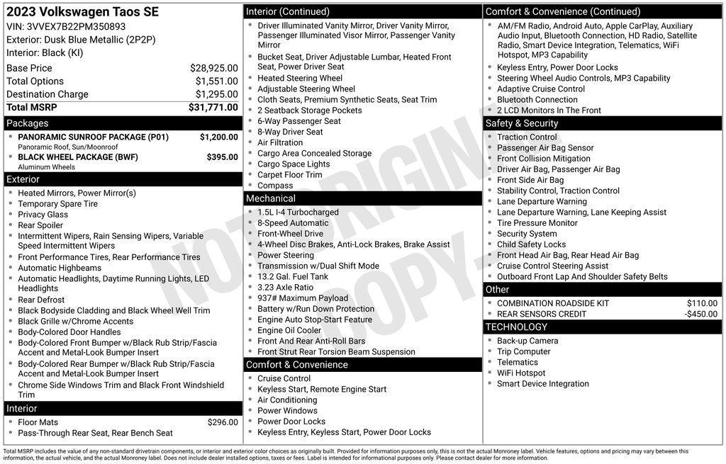 used 2023 Volkswagen Taos car, priced at $19,755