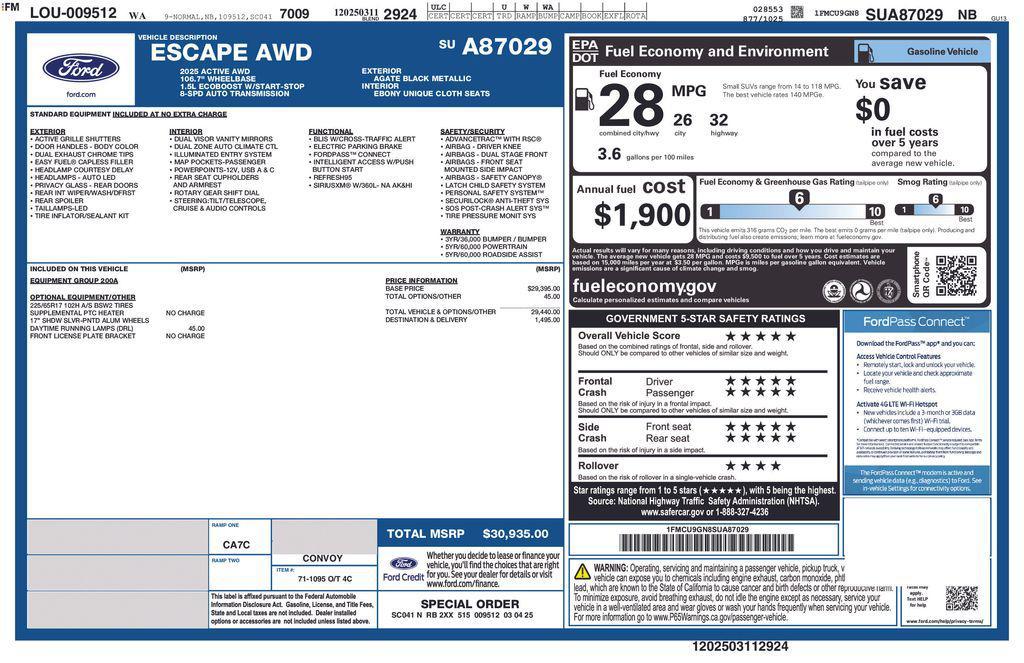 used 2025 Ford Escape car, priced at $24,855