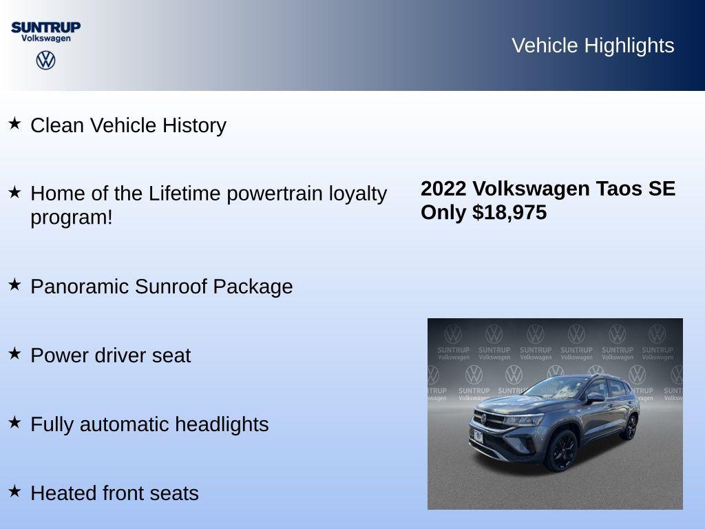 used 2022 Volkswagen Taos car, priced at $18,985