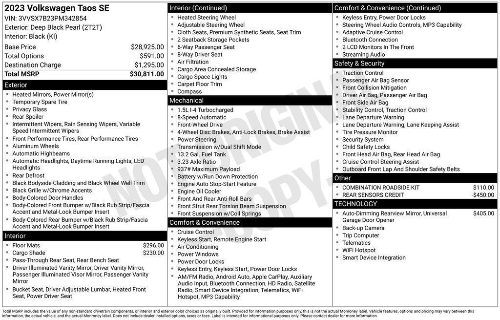 used 2023 Volkswagen Taos car, priced at $22,555