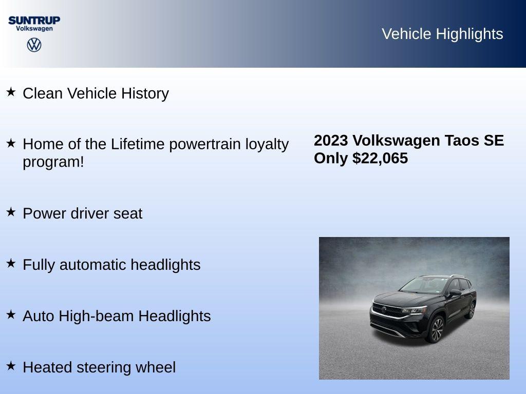used 2023 Volkswagen Taos car, priced at $22,555