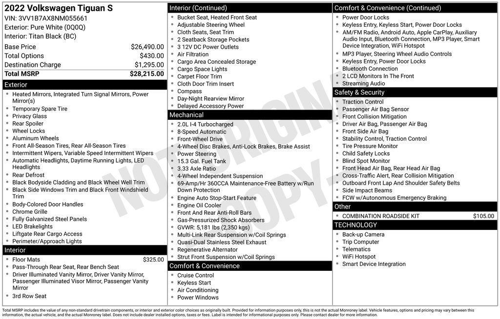 used 2022 Volkswagen Tiguan car, priced at $18,665