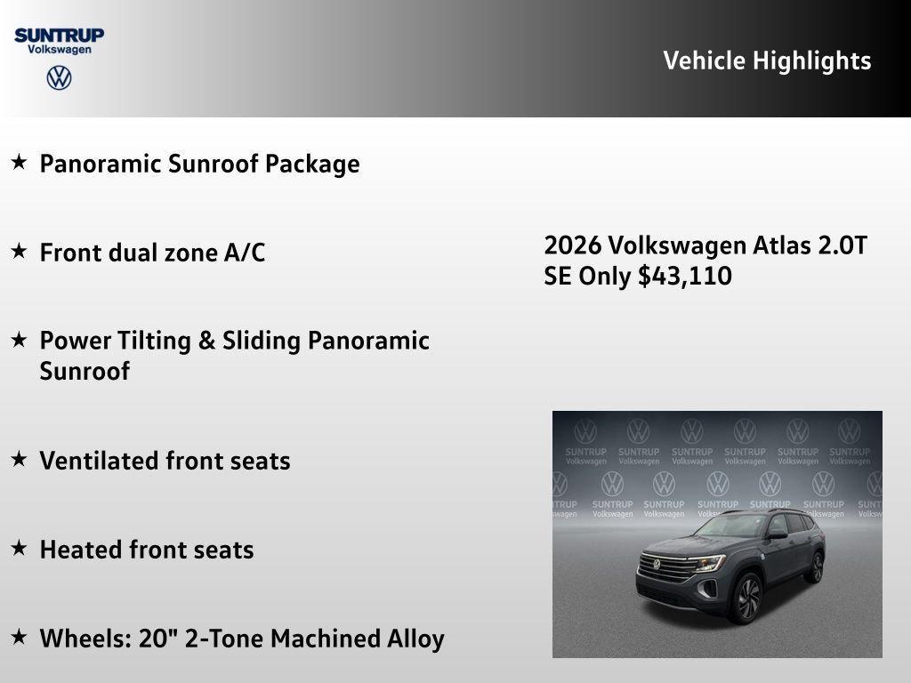 new 2026 Volkswagen Atlas car, priced at $43,110