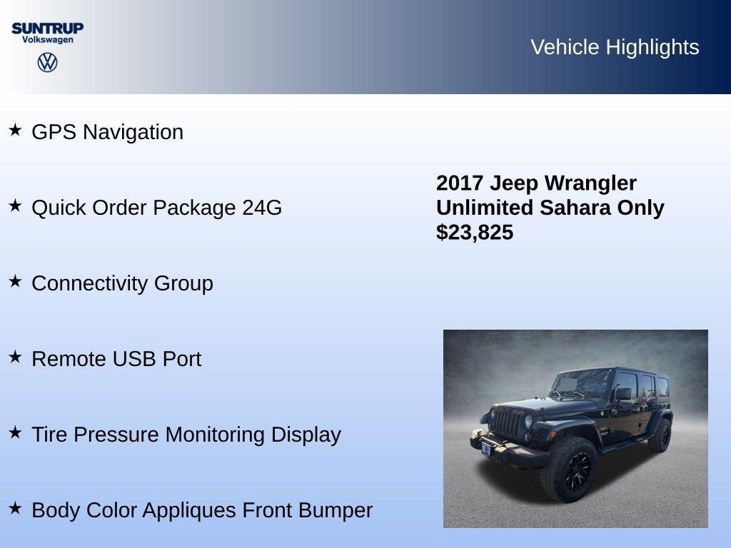 used 2017 Jeep Wrangler Unlimited car, priced at $22,895