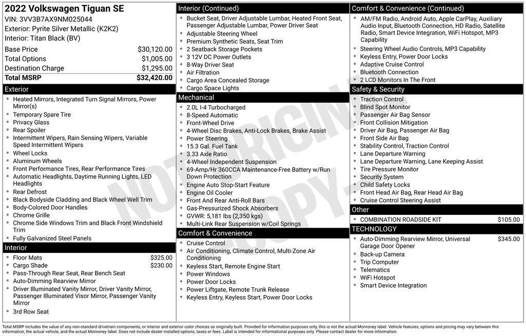 used 2022 Volkswagen Tiguan car, priced at $20,555