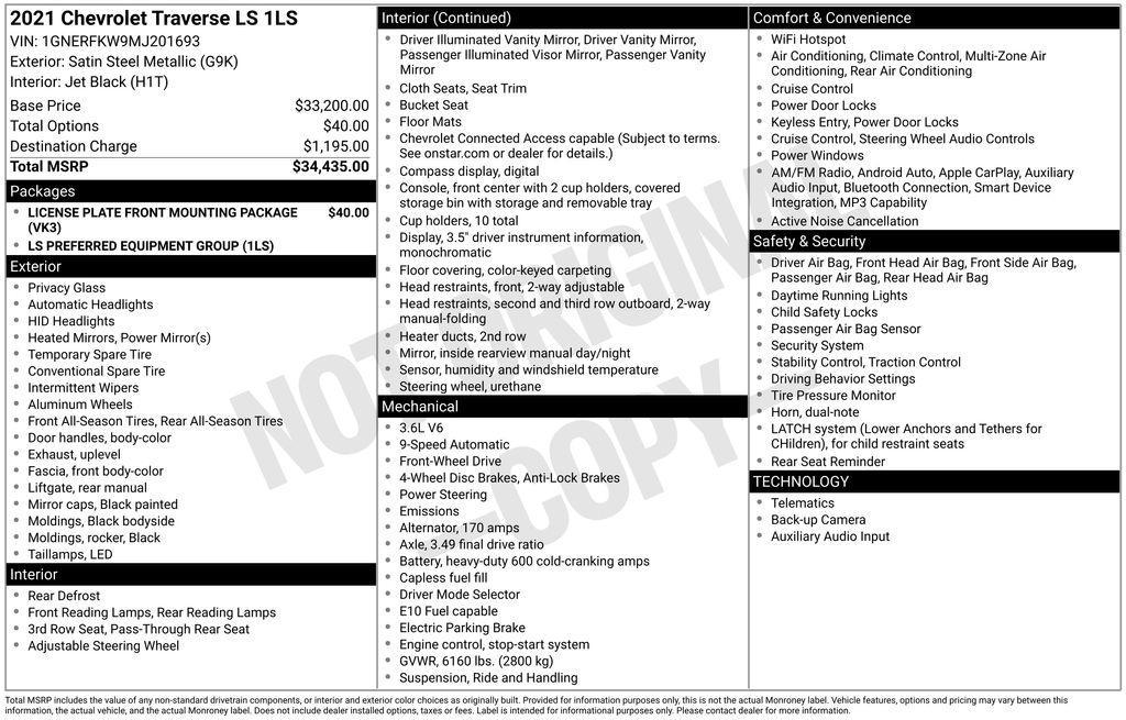 used 2021 Chevrolet Traverse car, priced at $20,985