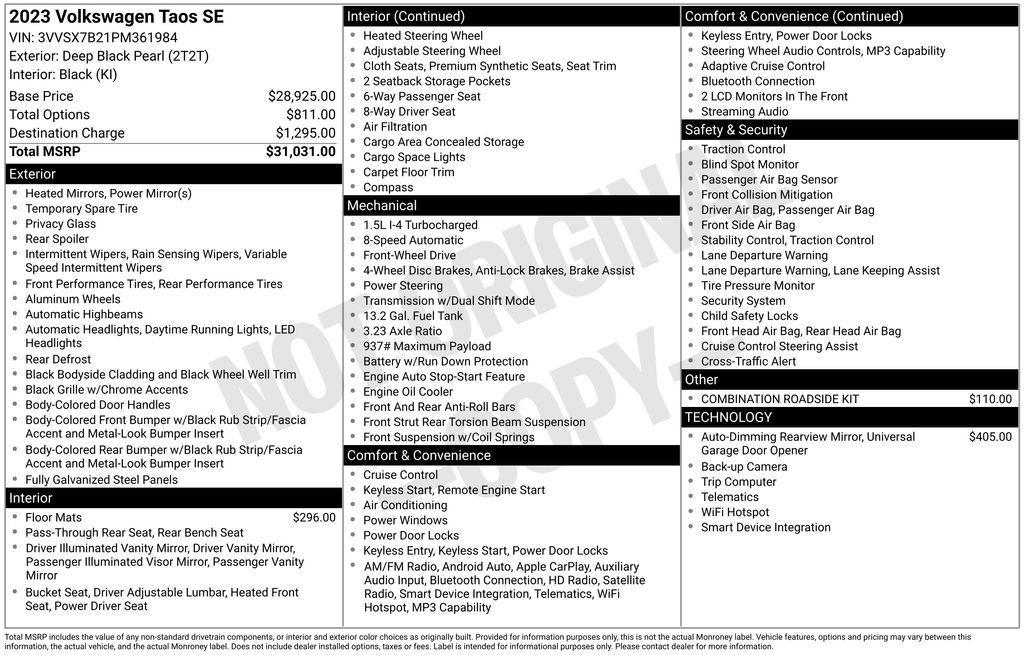 used 2023 Volkswagen Taos car, priced at $20,985