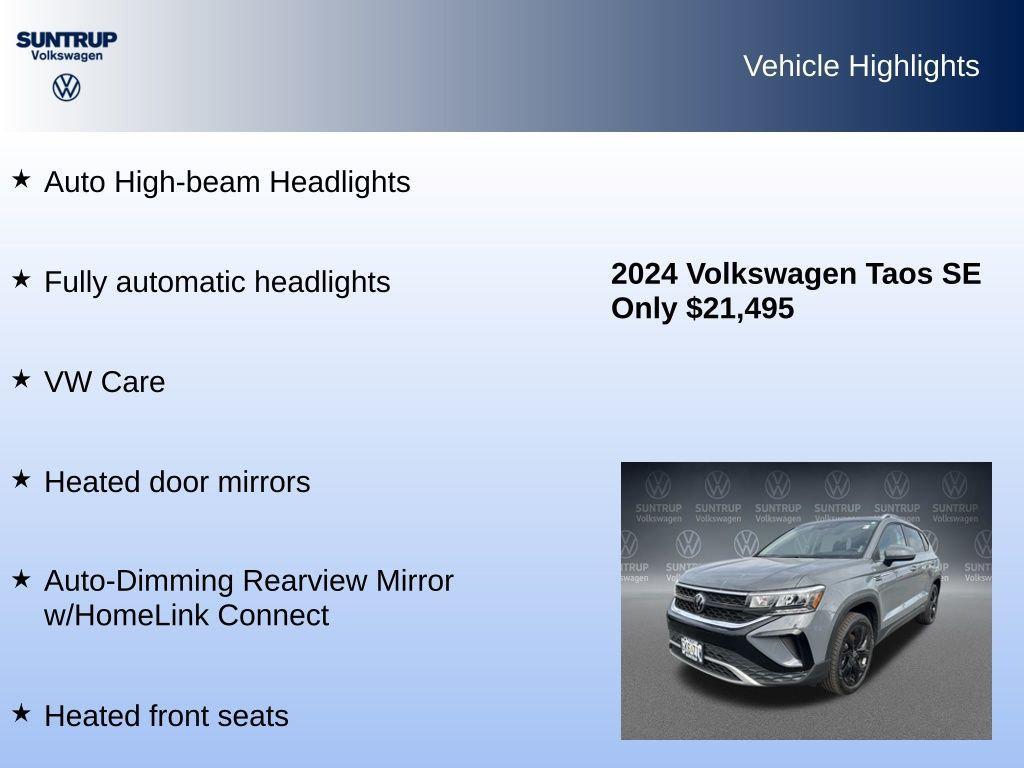 used 2024 Volkswagen Taos car, priced at $21,425