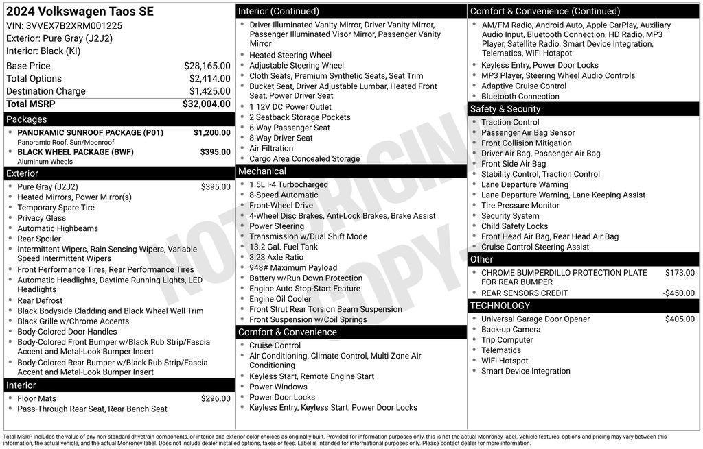 used 2024 Volkswagen Taos car, priced at $21,425
