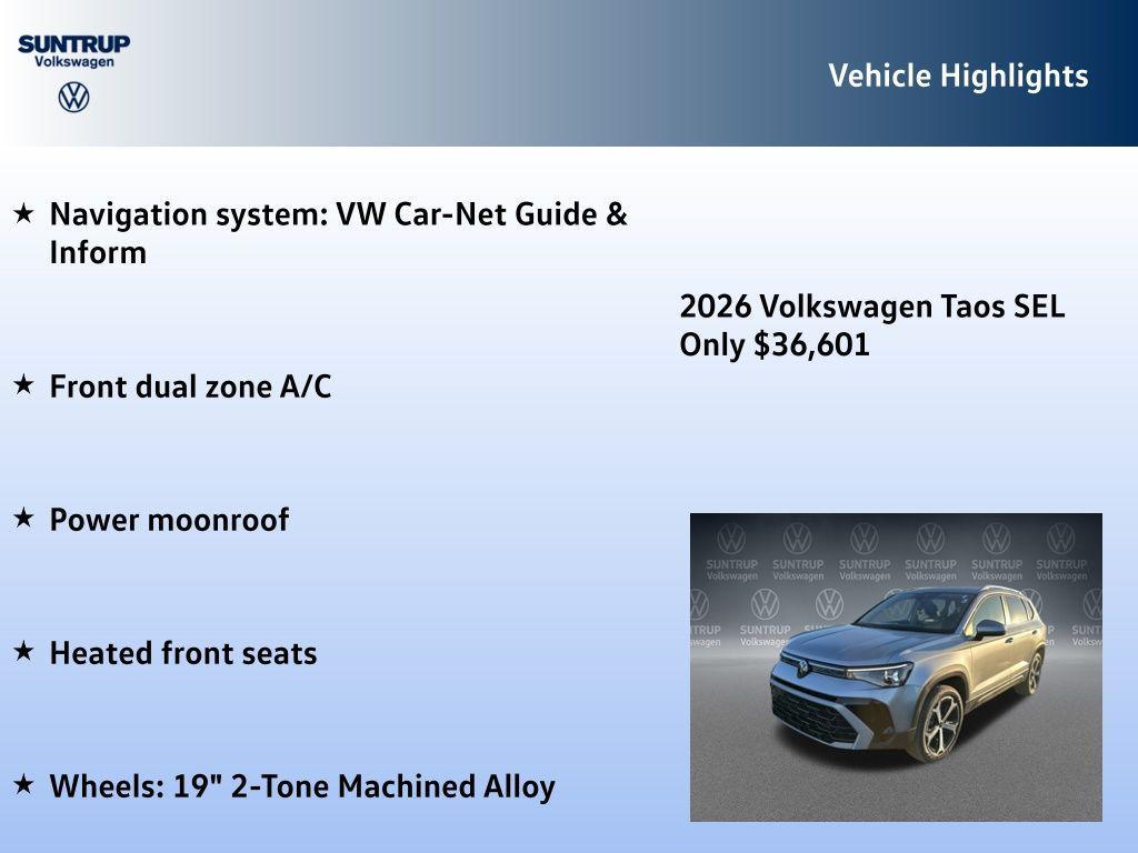new 2026 Volkswagen Taos car, priced at $36,601