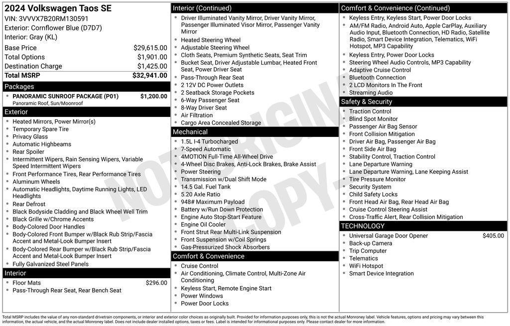 used 2024 Volkswagen Taos car, priced at $24,885