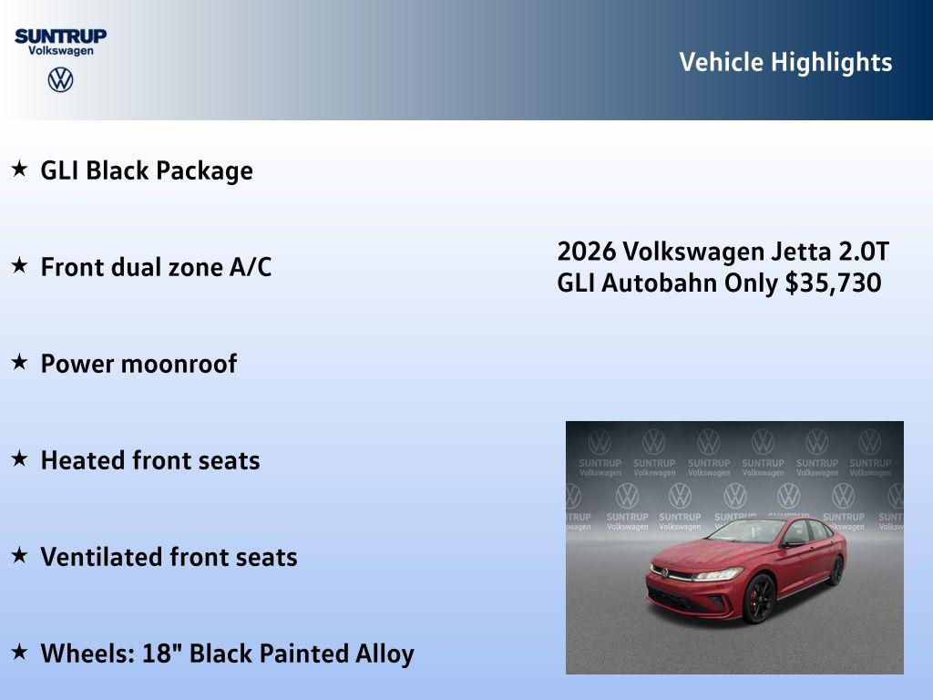 new 2026 Volkswagen Jetta GLI car, priced at $35,730