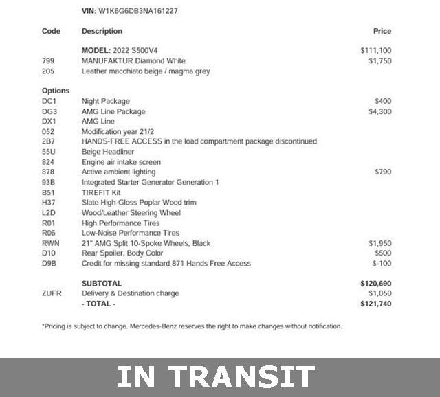 used 2022 Mercedes-Benz S-Class car, priced at $69,900