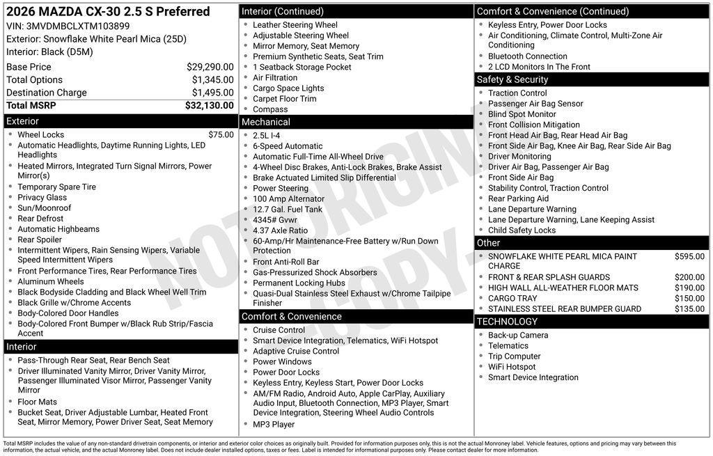 new 2026 Mazda CX-30 car, priced at $30,130