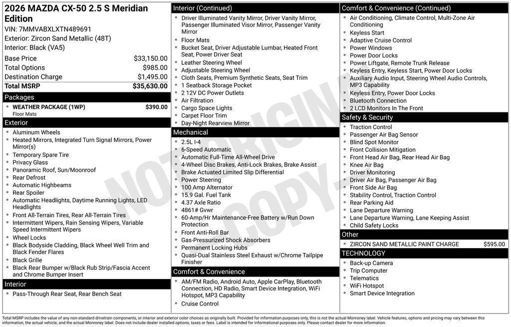 new 2026 Mazda CX-50 car, priced at $34,130