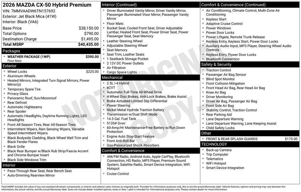 new 2026 Mazda CX-50 Hybrid car, priced at $37,935