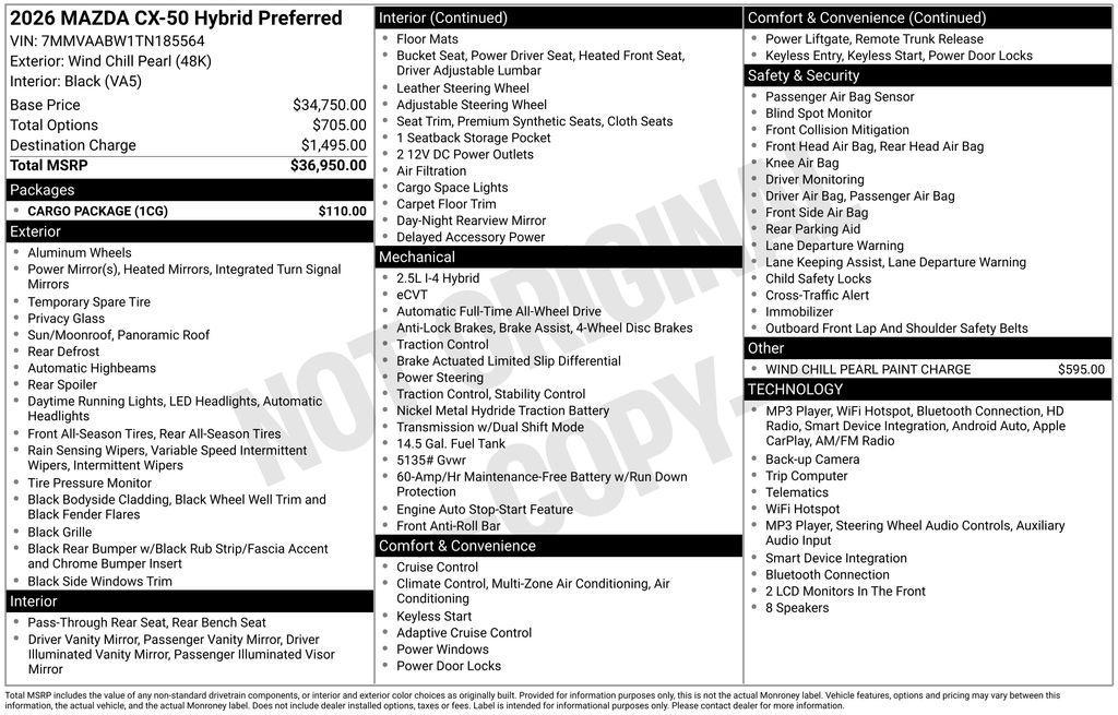 new 2026 Mazda CX-50 Hybrid car, priced at $36,201