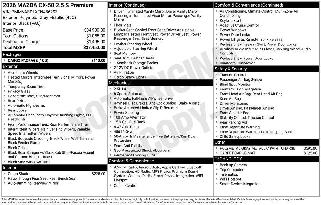 new 2026 Mazda CX-50 car, priced at $36,450