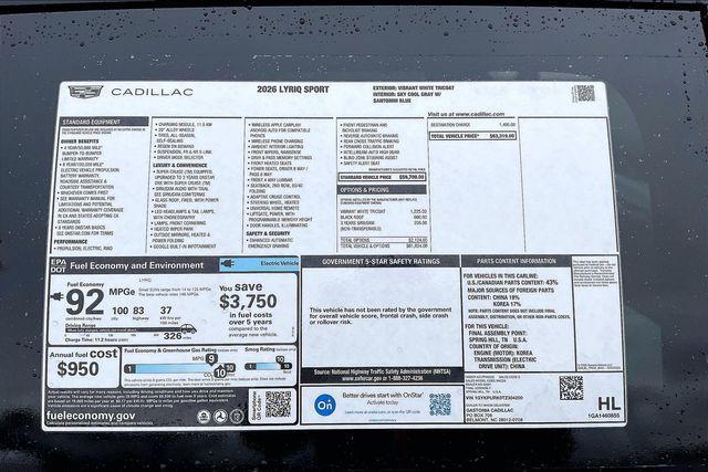 new 2026 Cadillac LYRIQ car, priced at $63,319