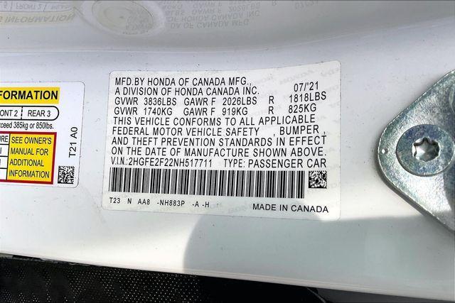 used 2022 Honda Civic car, priced at $18,288