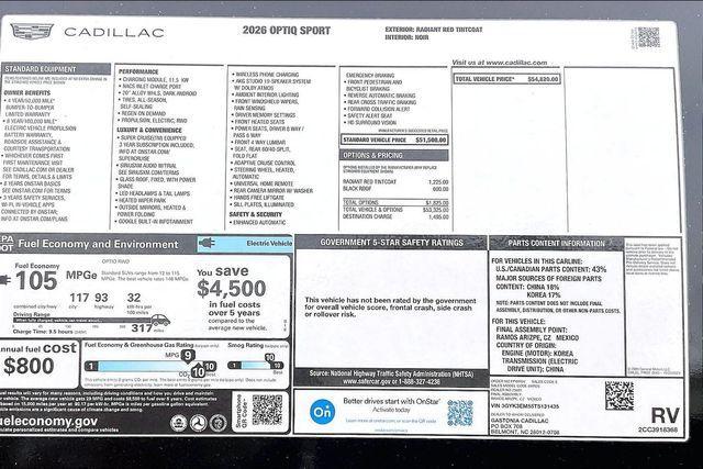 new 2026 Cadillac OPTIQ car, priced at $54,820