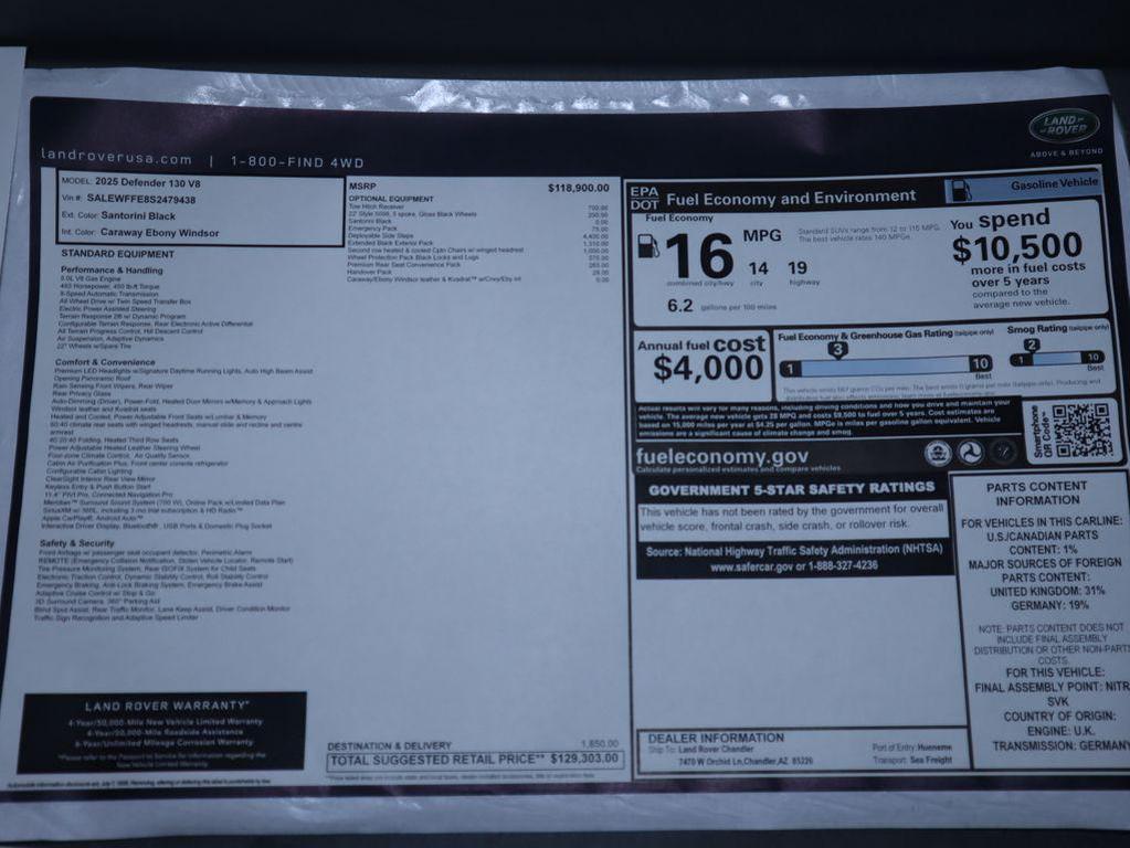 new 2025 Land Rover Defender car, priced at $129,303