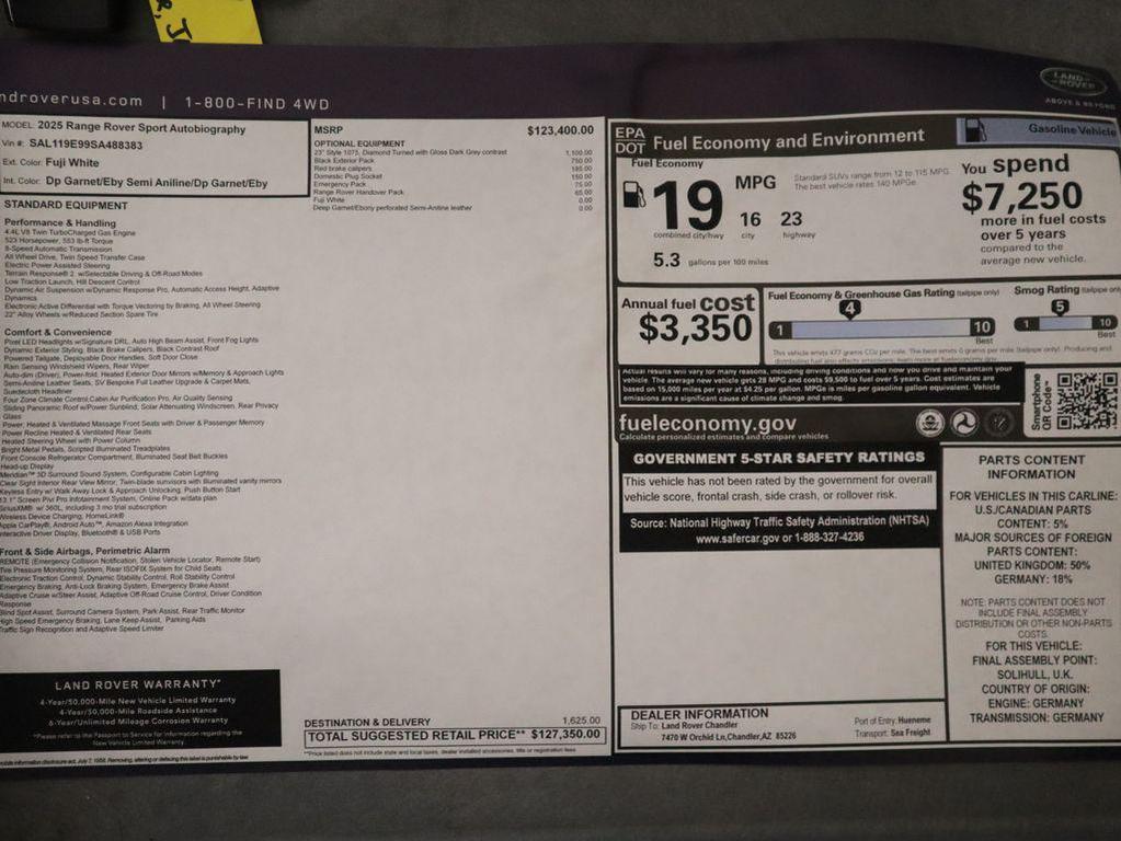 new 2025 Land Rover Range Rover Sport car, priced at $127,350