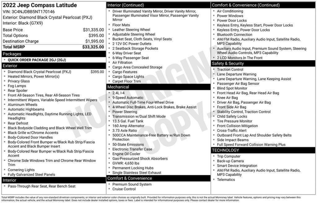 used 2022 Jeep Compass car, priced at $19,061