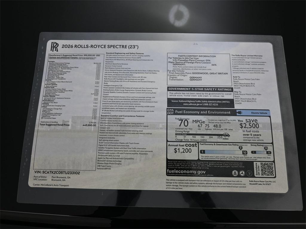 new 2026 Rolls-Royce Spectre car, priced at $449,550