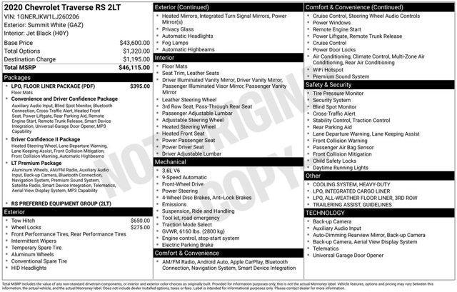 used 2020 Chevrolet Traverse car, priced at $20,222