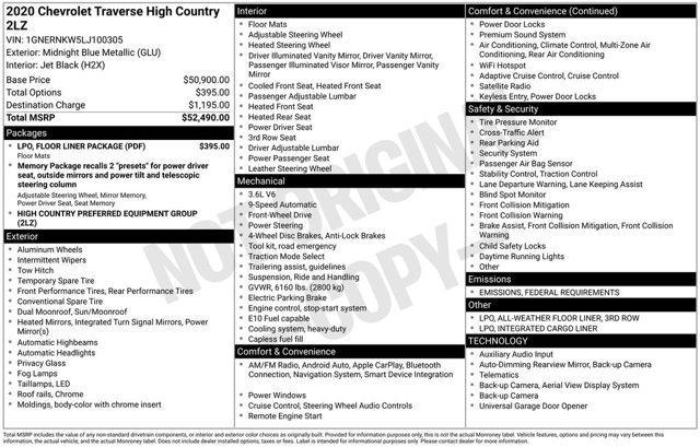 used 2020 Chevrolet Traverse car, priced at $23,000