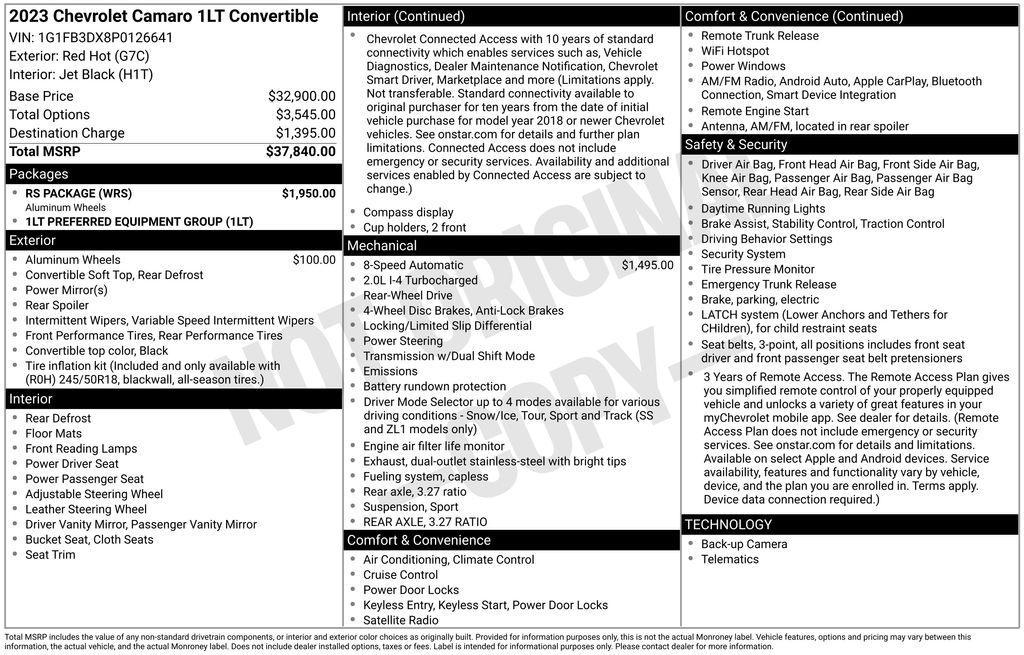 used 2023 Chevrolet Camaro car, priced at $26,000