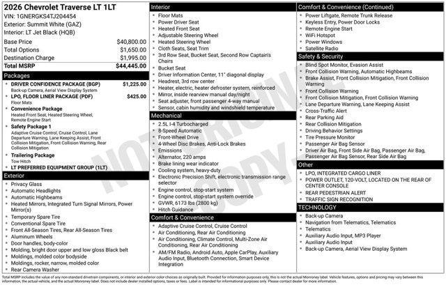 new 2026 Chevrolet Traverse car, priced at $42,345