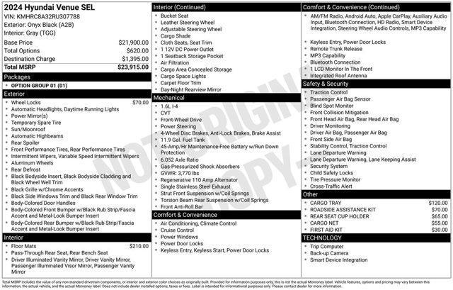 used 2024 Hyundai Venue car, priced at $18,000