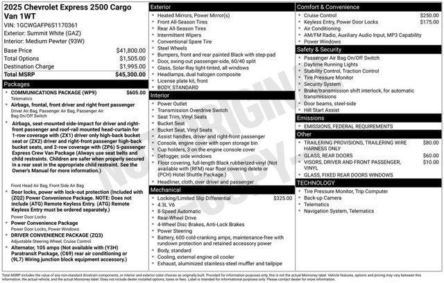 new 2025 Chevrolet Express 2500 car, priced at $45,425