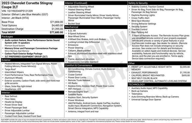 used 2023 Chevrolet Corvette car, priced at $61,500