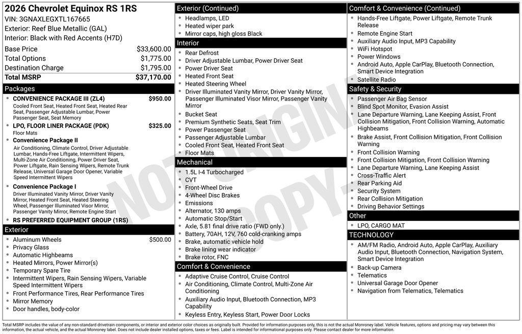 new 2026 Chevrolet Equinox car, priced at $33,170