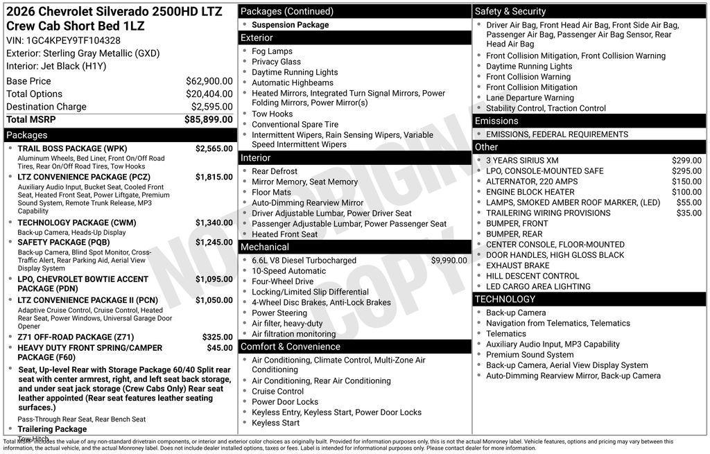 new 2026 Chevrolet Silverado 2500 car, priced at $82,649