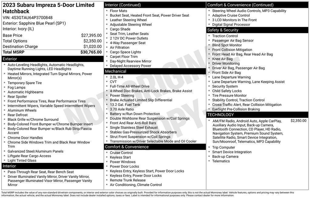 used 2023 Subaru Impreza car, priced at $22,255