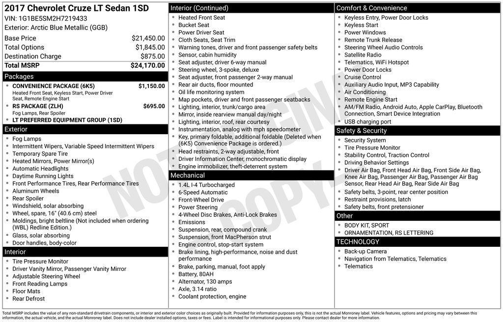 used 2017 Chevrolet Cruze car, priced at $9,900