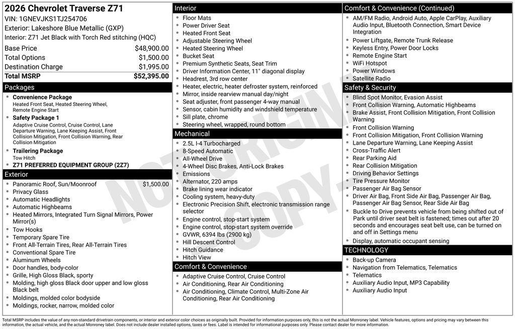 new 2026 Chevrolet Traverse car, priced at $50,395
